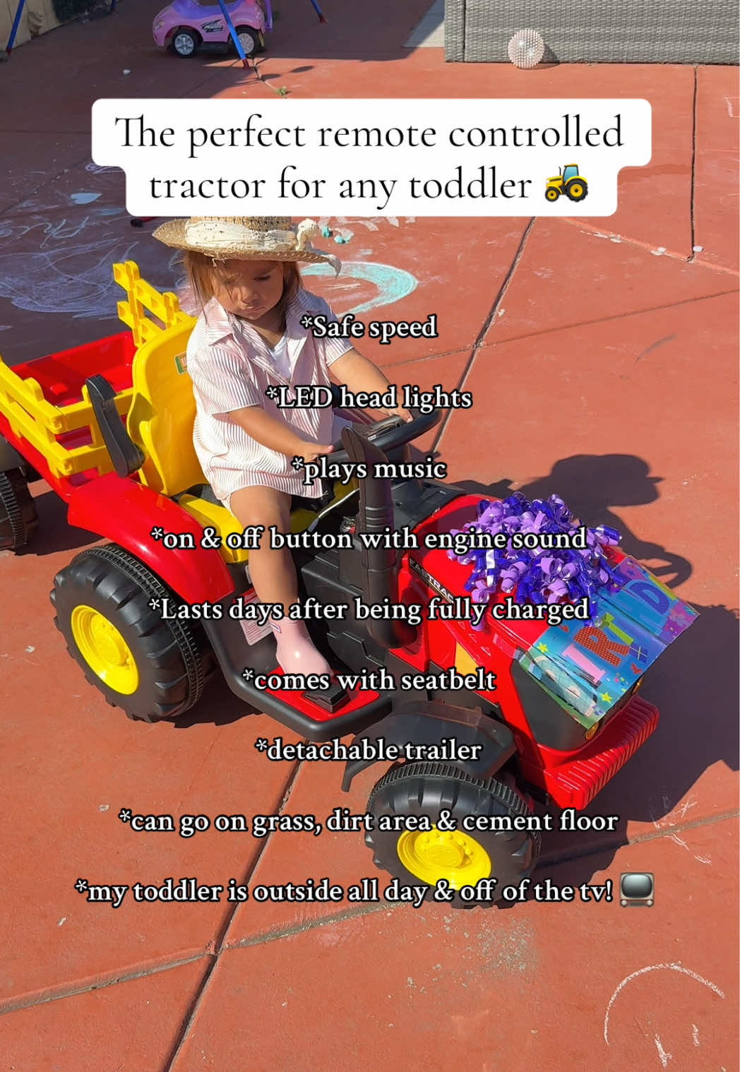 My toddler loves her tractor 🚜  #toddlertoys #toddlergiftideas #toysoftiktok #toysforkids #remotecontroltoy 