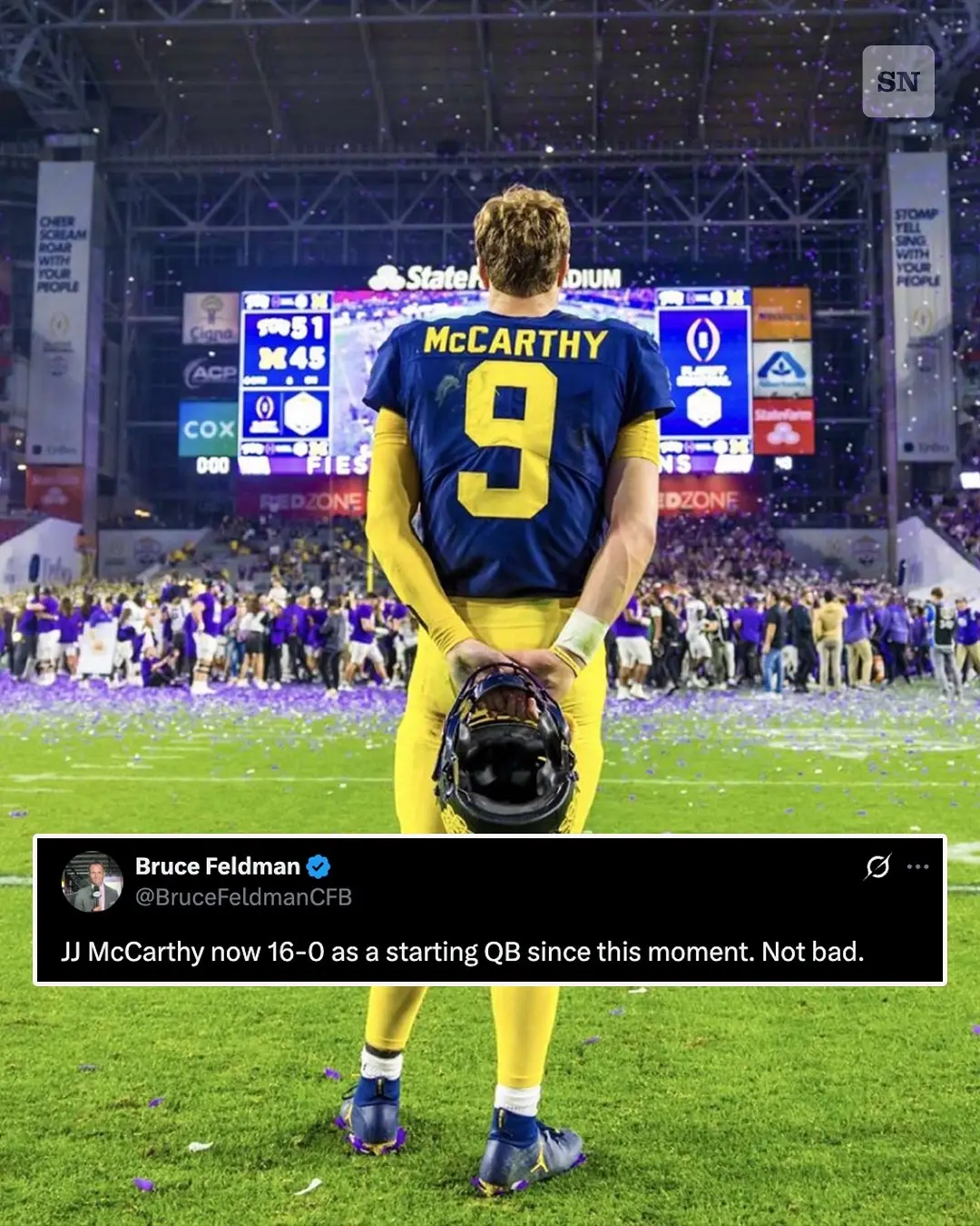 On Dec. 31, 2022, JJ McCarthy’s Michigan squad lost to TCU in the CFB semifinals. He hasn’t lost as a starting QB since 🤯 #jjmccarthy #minnesotavikings #michiganfootball #nf 