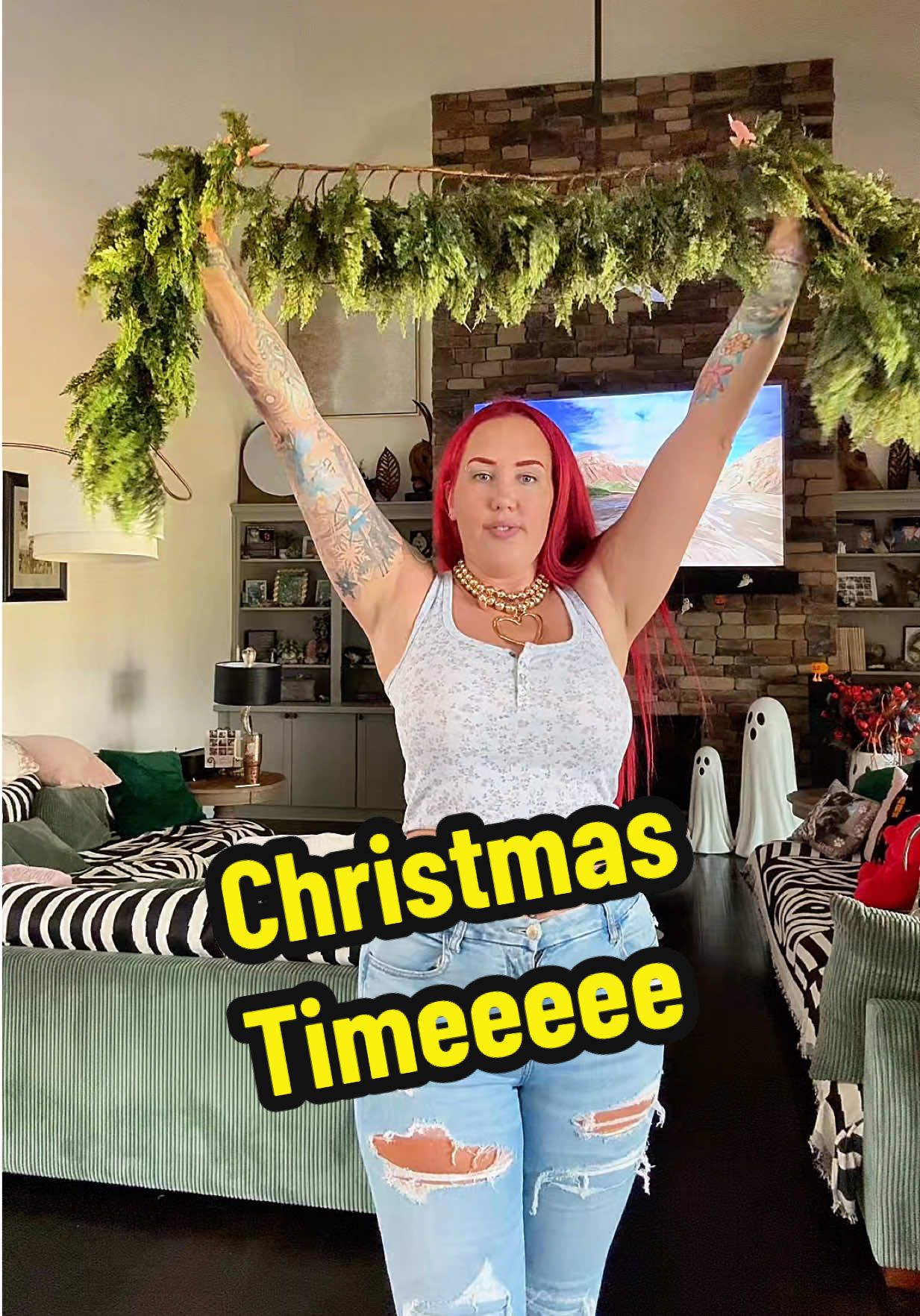 Are you a Christmas or a Halloween person? If you’re a Christmas person this 6 foot Garland is perfect for you! #Garland #Christmas #Viral #ChristmasDecorating