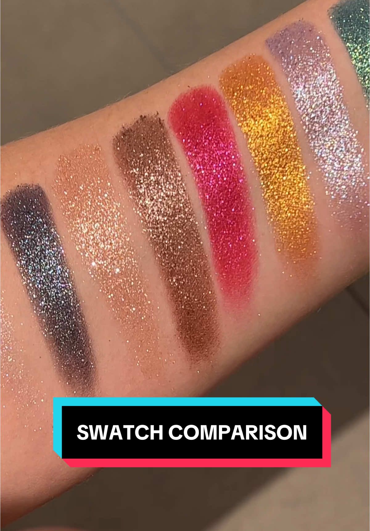 Let’s swatch my palette👀 high pigmented shimmers that sparkle like CRAZY✨  #makeup #glittermakeup #highlighterpalette #eyeshadowpalette #pigmentedeyeshadow #shimmereyeshadow #glittermakeup #glitters #SmallBusiness #indiebrand #indiemakeupbrand 