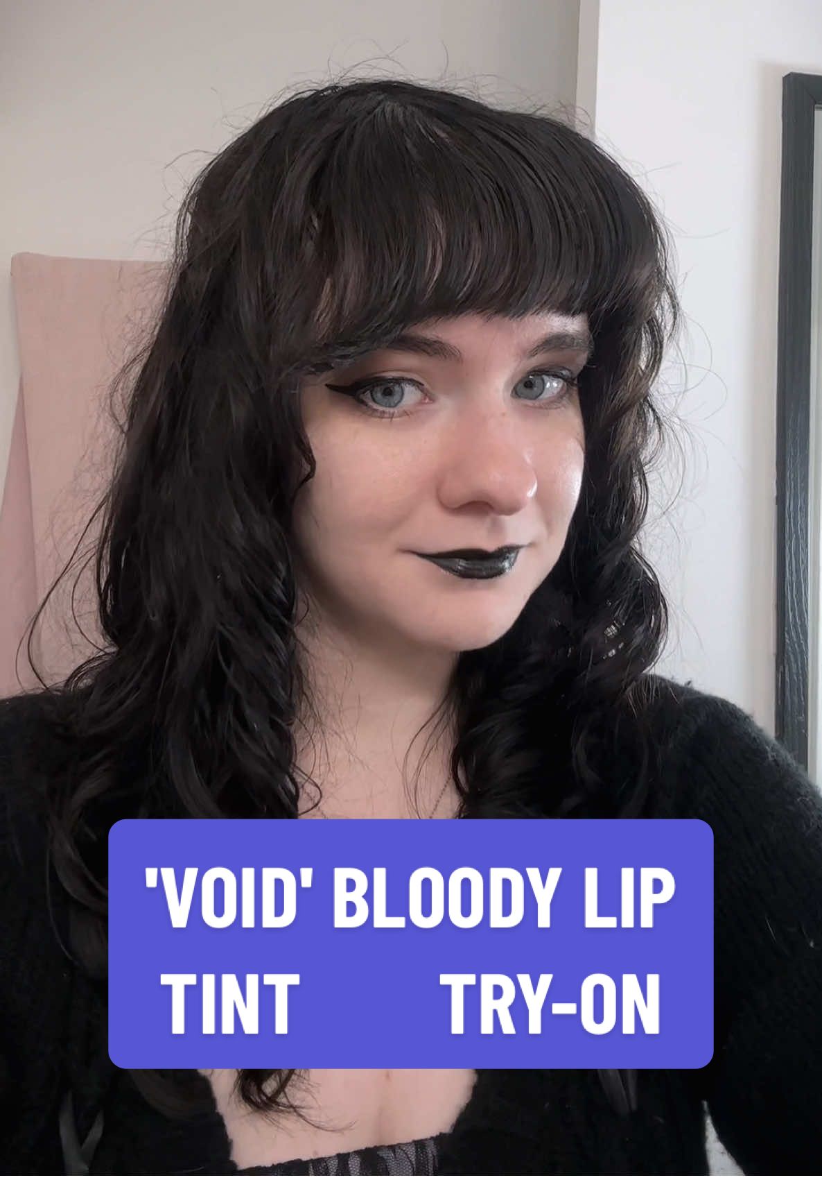 Replying to @mutate try-on of the 'void' bloody lip tint! #sushyglow #tiktokshop #SmallBusiness #altfashion #goth #makeup #beauty #gothgirl #shopsmall shop small businesses, goth girl black lip tint, gothic indie makeup brand
