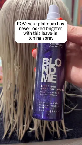 A leave-in conditioner that TONES?! YES PLEASE! The NEW BLONDME Care Bond Repair Purple Spray Conditioner neutralizes yellow tones while leaving the hair soft and prepped for styling. #hairtok #schwarzkopfusa #toningspray #leaveinconditioner
