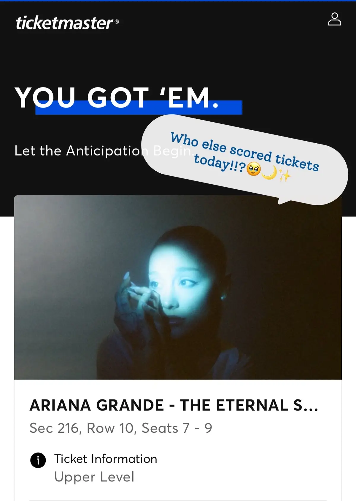 Etsy page linked in my bio for your digital download of your eternal sunshine tour souvenir ticket!✨ general sale is on sale tomorrow, don’t give up!🥺🫶🏼 so excited!!! #eternalsunshine #eternalsunshinetour #arianator #arianagrande #arianagrandefan 
