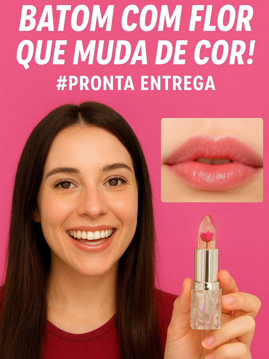 ✨ O Batom Transparente com Flor que Muda de Cor! 💄🌸#BatomMágico #MakeUp  #BelezaFeminina #DicaDeBeleza #TikTokShop 