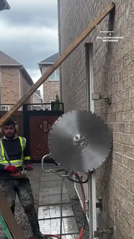 These workers use a circular saw to cut into the brick wall and install a door, transforming the space. What do you think of this process? 📹: mc_constructionss / IG