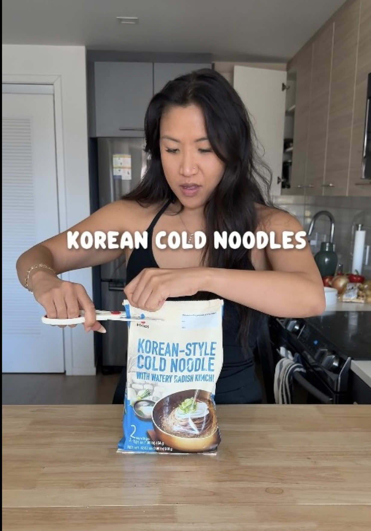 Dongchimi Guksu = the most refreshing bowl of noodles you’ll ever try 🥶 Made with icy dongchimi (radish water kimchi) broth + chewy noodles, it’s light, tangy, and so clean tasting. ✨ I found this packet in the refrigerated section at my Korean market (brand: CJ Foods) and loved how easy it was to make. Next time, I think I’ll try a homemade version! 🍜❄️ What do you think, would you try cold noodles? 👀 #DongchimiGuksu #ColdNoodles #KoreanFood #FoodieFinds #EatWithMe