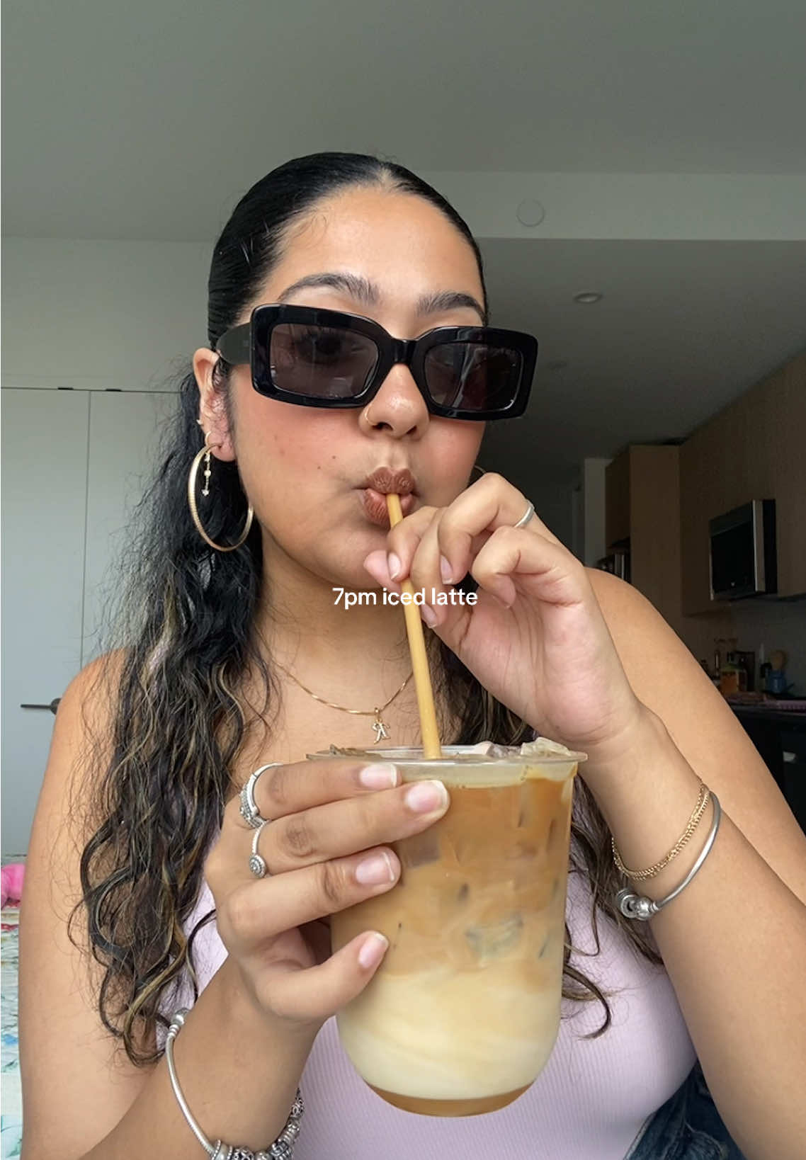 an iced latte to sip on while i cook dinner 😙 #coffee #coffeetiktok #coffeetime #icedcoffee #fyp 