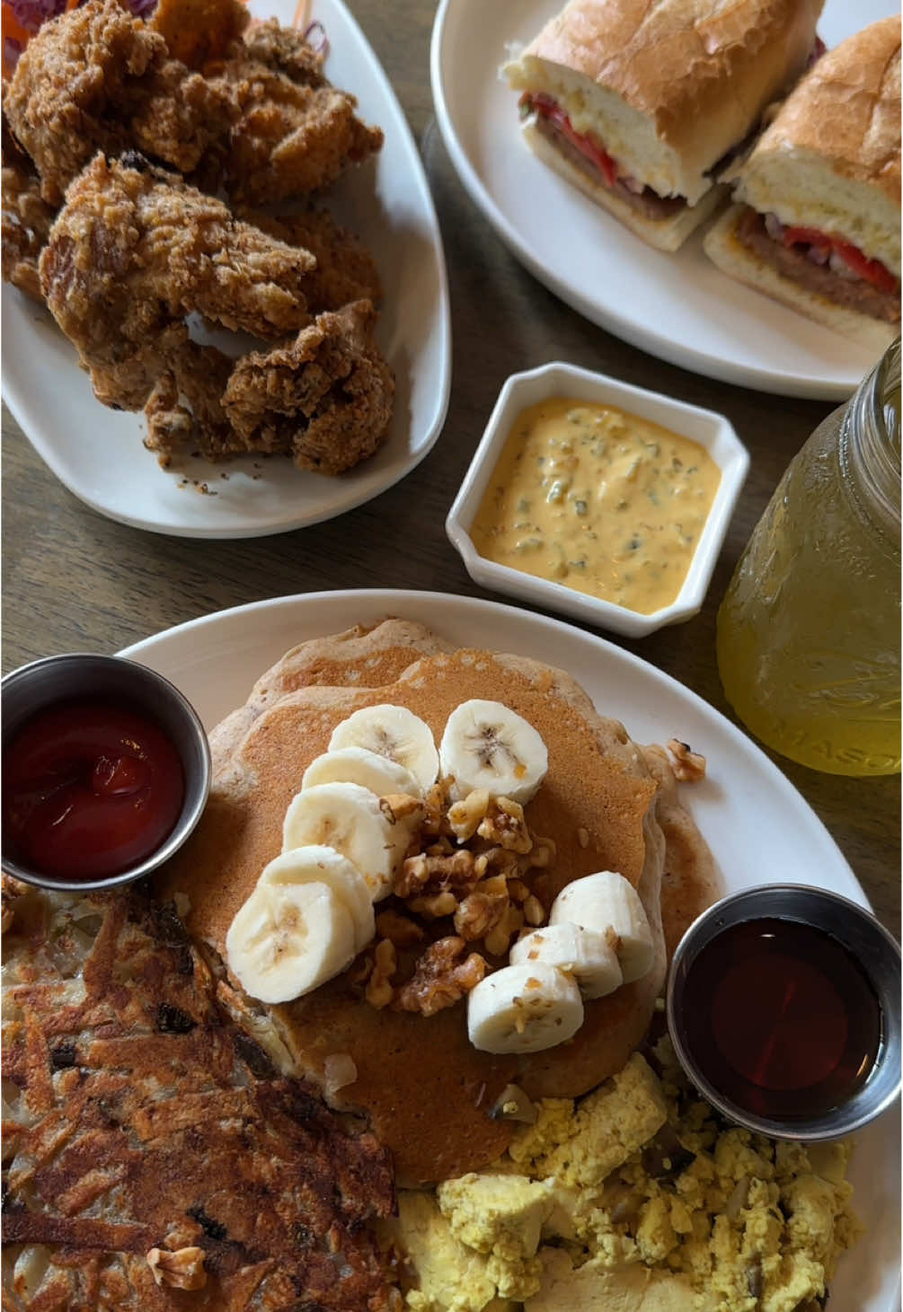 SAVE THIS POST for incredible all day vegan pancakes in New York!✨🥞 Quantum Leap is a vegetarian cafe with SO many vegan options — including an ALL DAY vegan pancake menu🥞 I got their vegan brunch combo with banana walnut pancakes, hash browns, and scrambled tofu! Their crispy oyster mushrooms and impossible cheesesteak were super good too🔥 📍Quantum Leap - 1103 1st Ave, New York #nycvegan #vegantiktok #newyorkcity #newyorkvegan #vegan 
