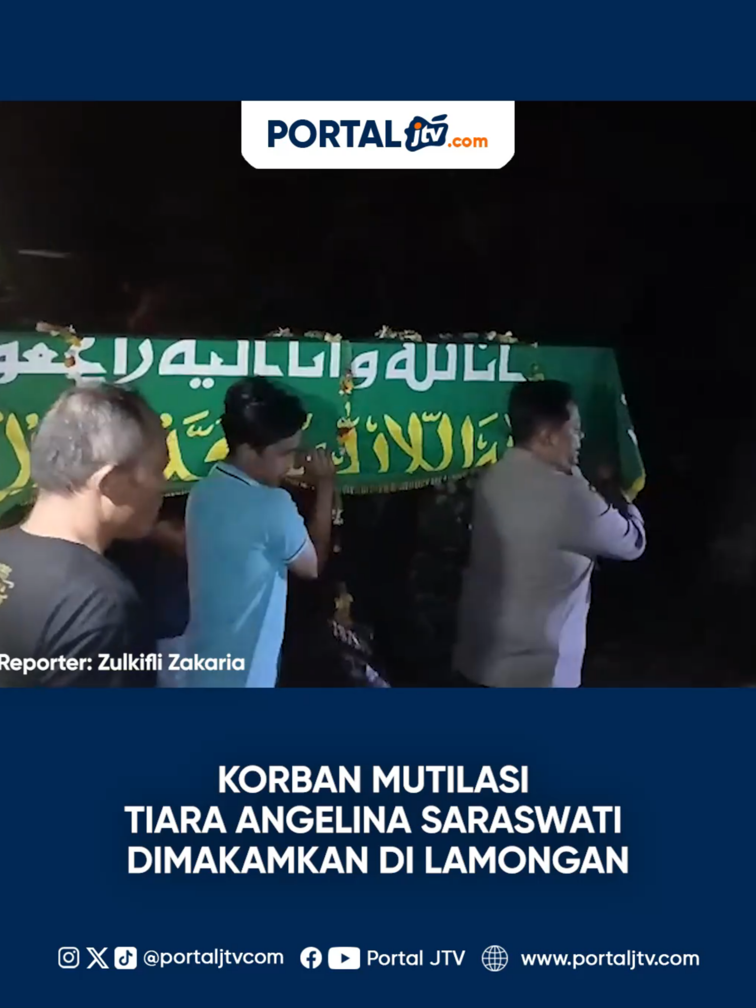 Korban Mutilasi Tiara Angelina Saraswati Dimakamkan di Lamongan Jenazah Tiara Angelina Saraswati, korban mutilasi yang ditemukan di Pacet, Mojokerto, akhirnya dimakamkan semalam di kampung halamannya, Desa Made, Lamongan. Prosesi pemakaman berlangsung haru, dihadiri keluarga dan warga sekitar. Jenazah tiba sekitar pukul 20.00 WIB dan langsung disalatkan di Masjid Nurul Yaqin sebelum dimakamkan. Kasus pembunuhan sadis ini menyita perhatian publik. Pelaku, Alvi Maulana, berhasil ditangkap hanya 14 jam setelah identitas korban terungkap. #jtvrek #portaljtvcom #beritacrime #mutilasi #lamongan #kasuskriminal