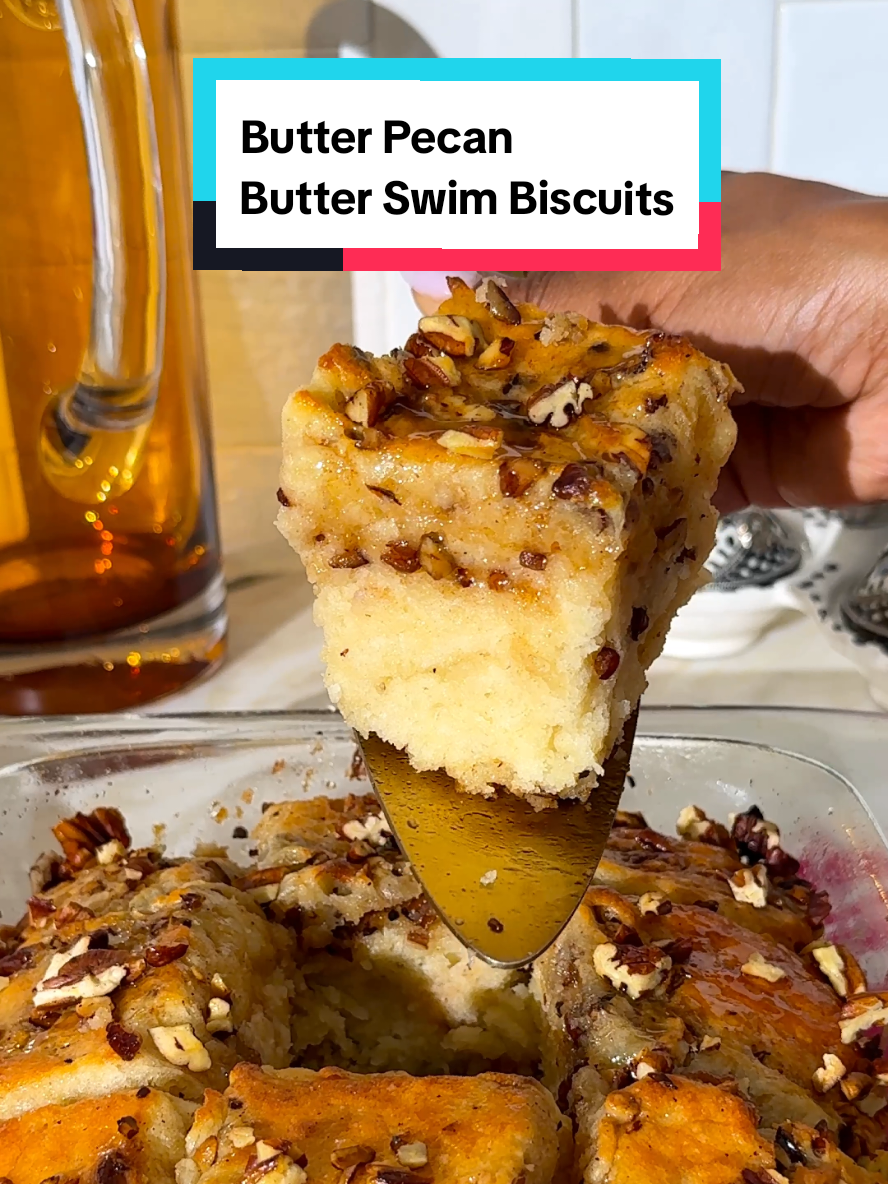 Get the step by step instructions of these Butter Pecan Butter Swim Biscuits now at www.grandbaby-cakes.com  Biscuits ½ cup unsalted butter, cut into cubes ¾ cup finely chopped toasted pecans 2 ½ cups all-purpose flour 1 tablespoon kosher salt 4 teaspoons baking powder 2 tablespoons granulated sugar 2 cups full-fat buttermilk, room temperature 1 tablespoon vanilla extract Topping ½ cup unsalted butter 3 tablespoons maple syrup* 4 tablespoons powdered sugar 2 tablespoons hot water ⅛ teaspoon kosher salt Full Recipe https://grandbaby-cakes.com/butter-swim-biscuits/