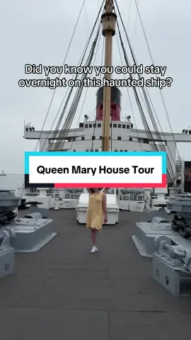 Tap the location for more info on staying overnight on The Queen Mary in Long Beach, California!  And swipe back in this playlist to see a closer look at the hotel rooms and what it’s really like to stay on board.  #thequeenmary #housetour #housetourcheck #uniqueplacestostay #hauntedhotel 