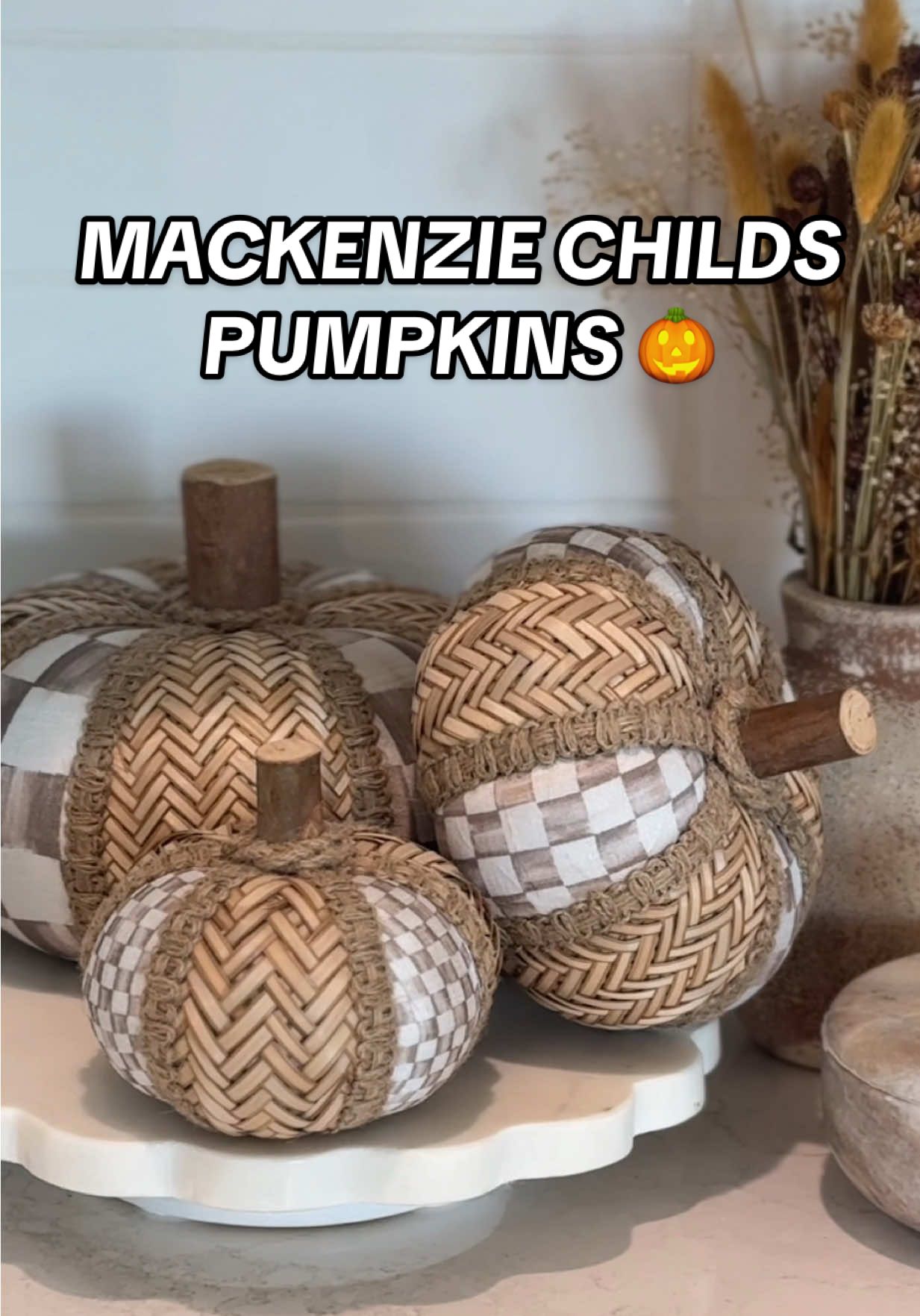 Low stock on these adorable Mackenzie Childs rattan pumpkins 🎃🍁  They come in a set of 3 different sized pumpkins and you can choose mocha check or the classic courtly check. I love that these pumpkins can be kept out through the entire fall since it goes with both Halloween and Thanksgiving decor.  🍂 once they’re gone, they’re gone! Grab them at a great price point below @MacKenzie-Childs @QVC, Inc #mackenziechilds #falldecor #homedecor #pumpkindecor #fallvibes 
