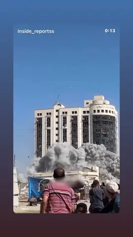 The moment Israel struck the Al-Ru'ya Commercial Tower, which housed offices of human rights and service organizations, women's and children's care centers, law firms, and medical clinics.#gaza 