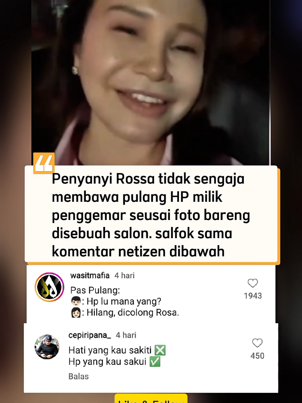 Rossa tidak sengaja membawa HP fans saat fotbar di sebuah salon, sekarang HPnya sudah dikembalikan oleh Rossa. #fyp #isuterkini #beritaviral #rossa #artis 