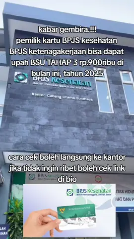 kabar gembira.!!! Dana BPJS pemilik kartu BPJS kesehatan BPJS Ketenagakerjaan bisa dapat upah BSU TAHAP 3 Rp.900ribu di bulan ini tahun 2025 Bagikan #bpjskesehatan  #bpjsketenagakerjaan  #bsu #tahap3 #2025 