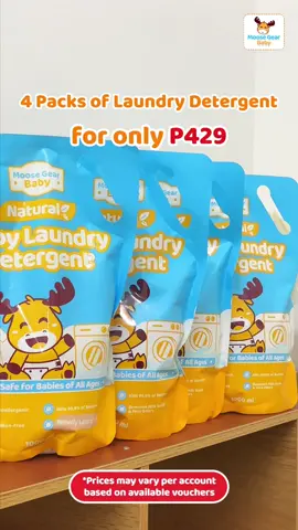 FROM ₱720 TO ₱429 NALANG?! 😱 Save BIG on your laundry care essentials with our 4-Pack Laundry Detergent Bundle! 🧺🧼 Shop now for safe and effective laundry care! #moosegearbaby #babymusthaves #moosegearbabylaundrydetergent #babyessentialbundle #laundrydetergentforbabies