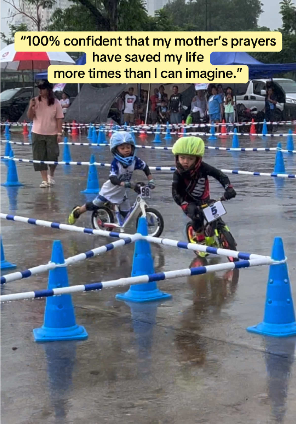 “100% confident that my mother’s prayers have saved my life more times than I can imagine” #unoonthego #pushbikejourney #pushbikerace #faithoverfear #race #rain #kids #kidsactivities #fypシ 