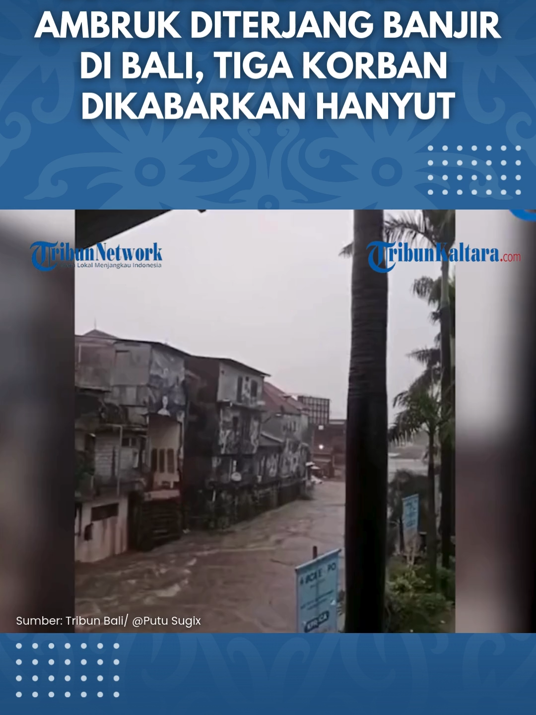 Tercatat sebanyak lima bangunan di sepanjang Jalan Hasanuddin Denpasar ambruk pada Rabu, 10 September 2025. Saat ambruk, material lima bangunan tersebut langsung terseret arus di Tukad Badung yang dalam kondisi meluap. Tercatat sebanyak tiga orang korban terseret arus saat bangunan ambruk tersebut. Ketiga korban yang hanyut adalah istri, anak, dan mertua dari salah satu pemilik bangunan yang ambruk. Ketiga korban dilaporkan langsung tercebur di Tukad Badung yang dalam kondisi meluap ketika bangunan ambruk. #BangunanAmbruk #Banjir #TukadBandung #Denpasar #Bali