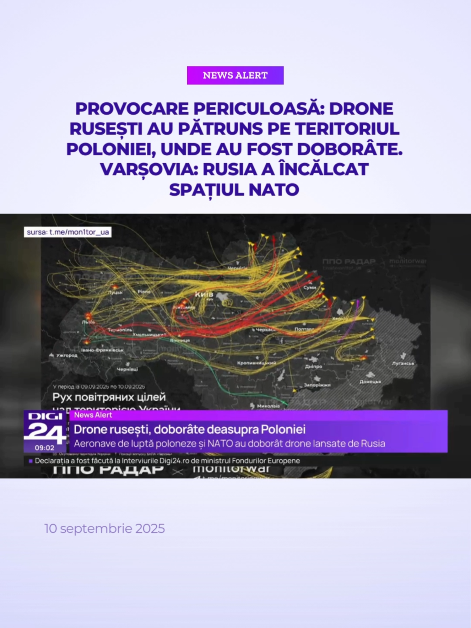 Armata poloneză a anunţat, miercuri dimineaţă, că a doborât drone care au încălcat spaţiul său aerian în timpul unui atac rus asupra Ucrainei, într-o acţiune care ar putea constitui o provocare majoră pentru Europa, transmit CNN și BBC, potrivit News.ro. #digi24 #stiriledigi24 #polonia #rusia
