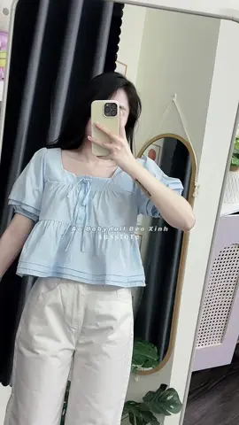 Áo Babydoll Cúc Dọc Cổ Vuông Buộc Nơ Xinh #xh 