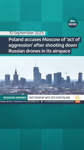Polish Prime Minister Donald Tusk said his country's airspace was violated by a 'huge number of Russian drones' on Wednesday - some of which had posed a 'direct threat.' #itvnews #news