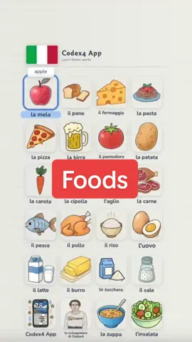 🇮🇹Foods in Italian. #learnitalian #italianvocabulary 