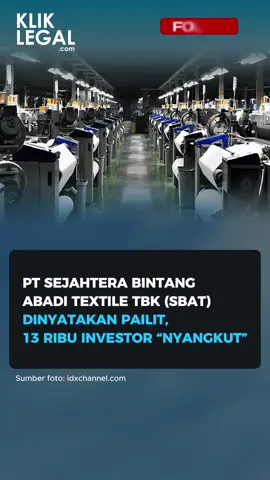 Putusan pailit PT Sejahtera Bintang Abadi Textile Tbk (SBAT) membuat 13.393 investor ritel kehilangan likuiditas atas saham yang mereka miliki.  Dengan harga saham di level Rp1 per lembar dan kapitalisasi pasar hanya sekitar Rp5 miliar, nilai investasi publik menyusut drastis. Delisting di Bursa Efek Indonesia kini tak terhindarkan. Dari perspektif hukum korporasi, kelalaian manajemen dalam menyampaikan laporan keuangan, tidak menggelar RUPS, hingga membiarkan ekuitas negatif, bisa dibaca sebagai pelanggaran atas fiduciary duty direksi dan komisaris. Investor berhak menuntut kejelasan dan transparansi, sebab tata kelola yang lemah bukan hanya merugikan kreditor, tetapi juga pemegang saham. Kasus SBAT menjadi peringatan penting: tanpa pengawasan ketat dan perlindungan investor yang memadai, kepercayaan publik terhadap pasar modal bisa terkikis.  Regulator dituntut lebih tegas dalam mengawasi emiten dengan notasi khusus agar kasus serupa tidak berulang dan integritas pasar modal Indonesia tetap terjaga. #KlikLegal, #KlikLegalNews, #SBAT, #Kepailitan, #Pailit,
