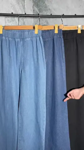 Wide Leg Denim Pants For Women High Waist Straight Cut Jeans Elastic Waist band Fashion Korea Style Pants