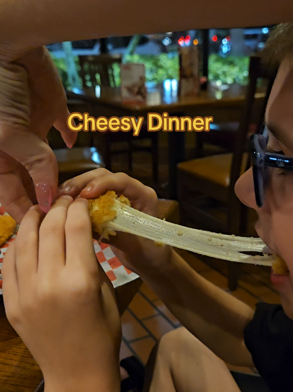 Luke wanted to share his Cheese Pull with you all! #LanguageLearning #cheesepull #tgifridays #dinner #littleandbigappetite 