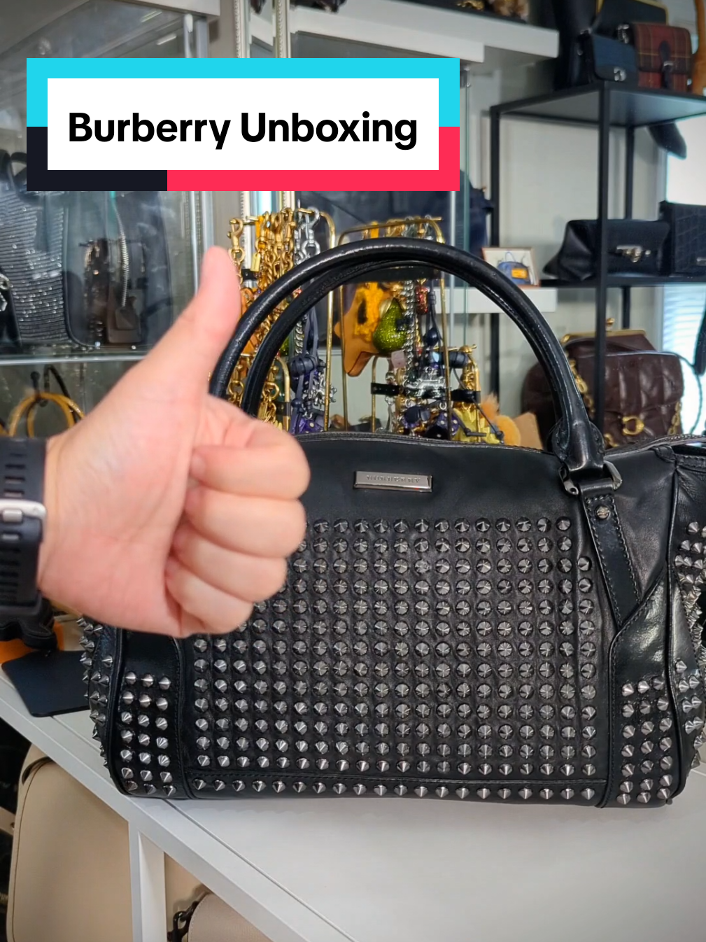 A little branch switch up! Coach will always be number one, but before I fell in love with the brand, there were bags from the past that I used to be obsessed with. I believe this was from over a decade ago, Burberry had a little edgy, punk rock line. At the time it was way out of reach. so happy I was able to find this like new condition one on the RealReal 🥰 #unbox #burberry #bagoftheday #bagcollection #pursetok 