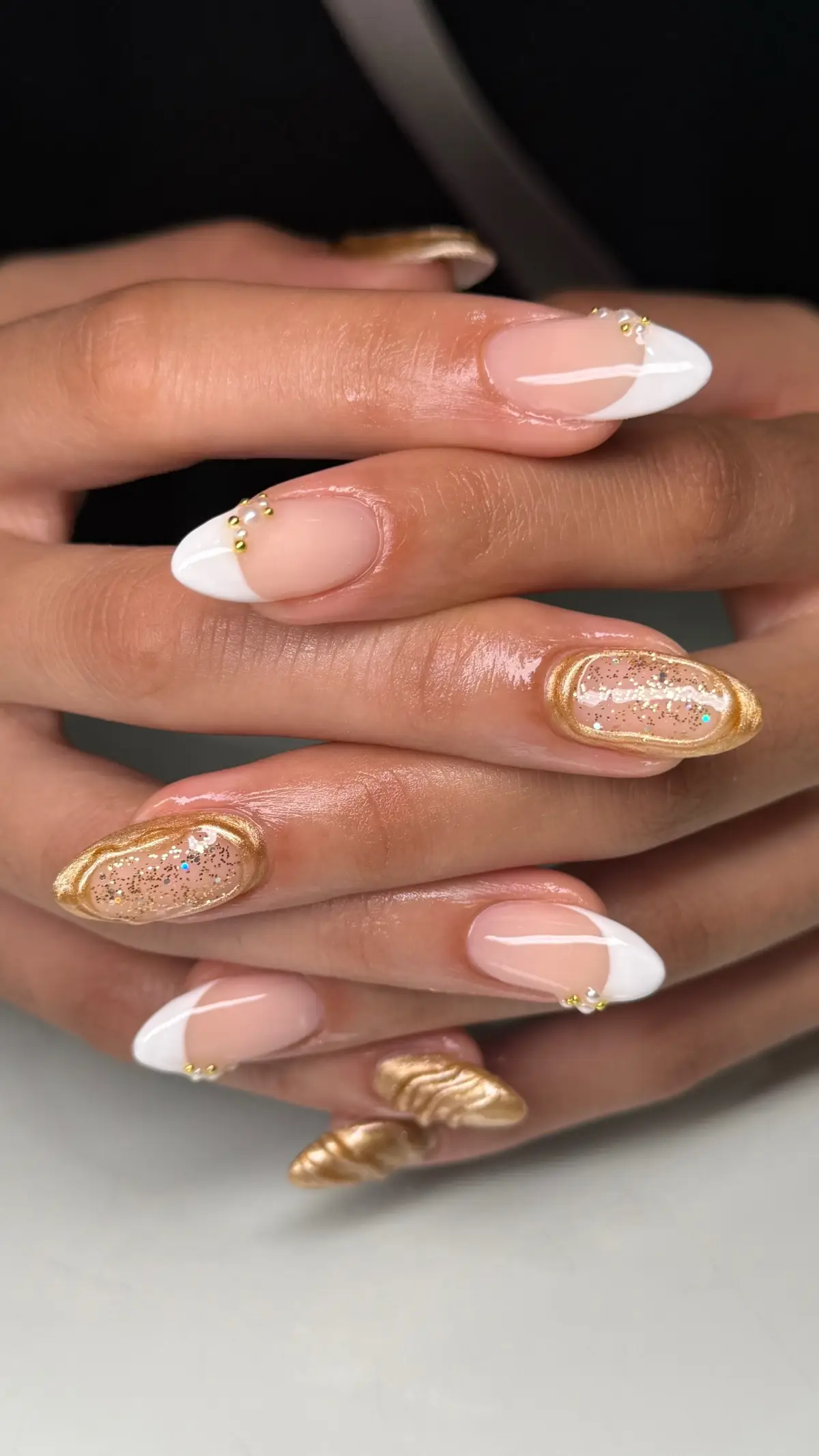 White & gold luminary set 🤩✨ #goldnails #frenchtipnails #michigannailtech #nailinspo 