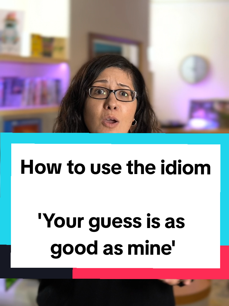 Let's talk about the idiom 'your guess is as good as mine'. I'll explain what it means and give you some examples of when to use it in conversation!  A lot of learners find it difficult to know how to react to questions, and this idiom is something a bit more fun to say than just 'I don't know either'. Don't forget to like this video and follow me for more British English pronunciation, natural English, idioms, grammar, phrasal verbs, tips and more!  #englishspeaking #englishtips #englishconversation  #englishteacher #idiom 