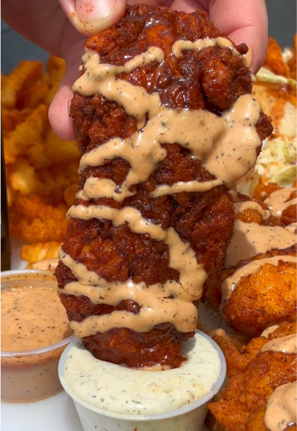 Sauced Enough? 🤔  Soul Sauce is the move 🔥🤤 Cool, tangy, and crafted to tame ultra spicy jumbo tenders for the bravest flavor lovers.  📍2425 E Colonial Dr, Orlando, FL  🕚 Wed-Sun | 11 AM - 9 PM  #chicken #spicychicken #ranch #orlandoflorida #tiktokfood  P 