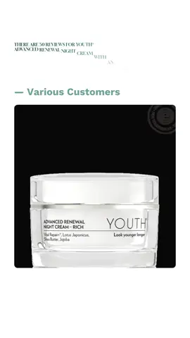 Customers agree — YOUTH® Advanced Renewal Night Cream, Rich delivers visible results: smoother, more radiant skin and reduced pore appearance. With clean, clinically supported ingredients, it’s a nourishing nightly step that supports collagen and cell renewal. Ready to wake up to younger-looking skin? #Shaklee #YOUTH #CleanBeauty #AntiAging #MenopauseWellness