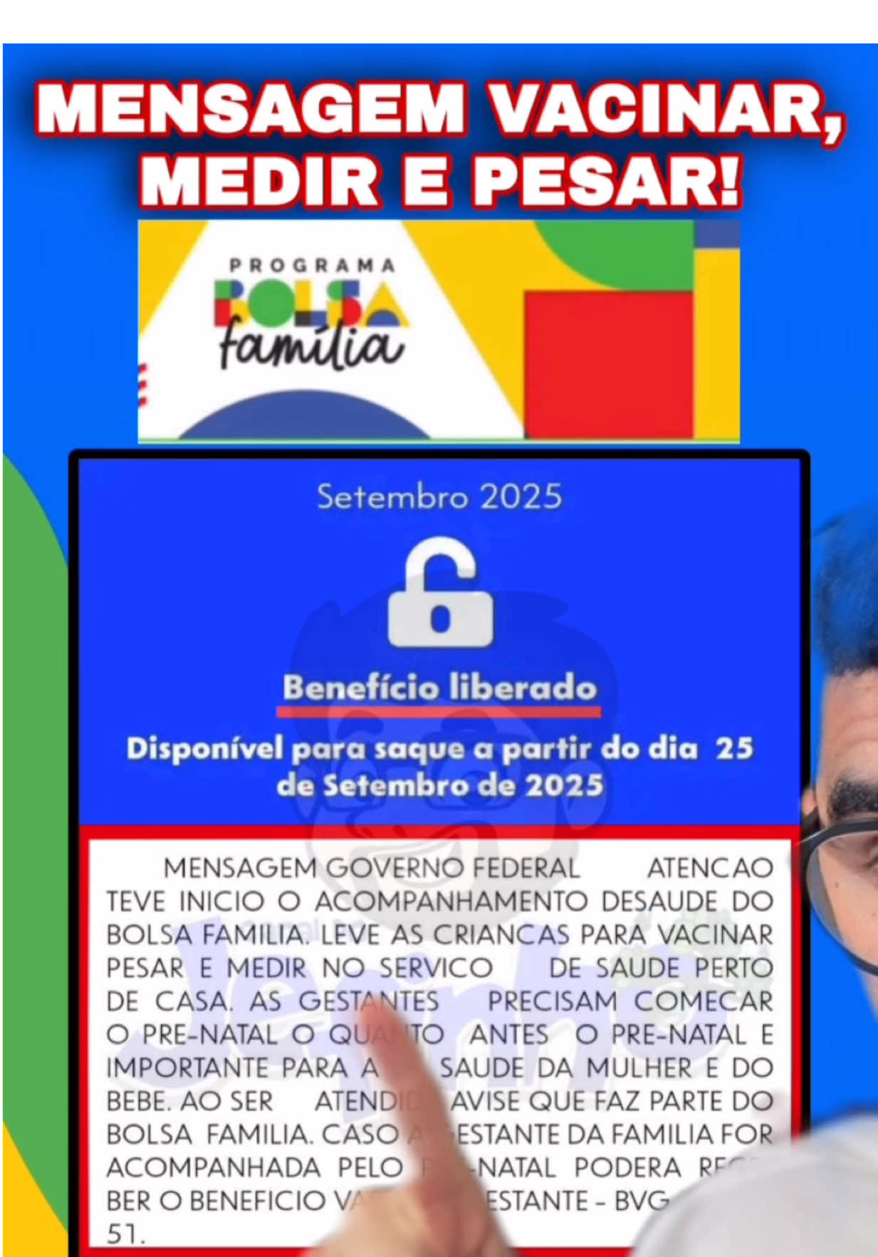BOLSA FAMÍLIA: MENSAGEM DE ACOMPANHAMENTO DE SAÚDE VACINAR, MEDIR E PESAR! O QUE FAZER? . . . #bolsafamília2025 #saude #viral #videoviral #video  
