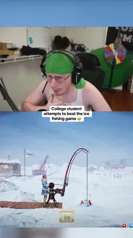 College student attempts to beat the ice fishing game 😭 #kickstreaming
