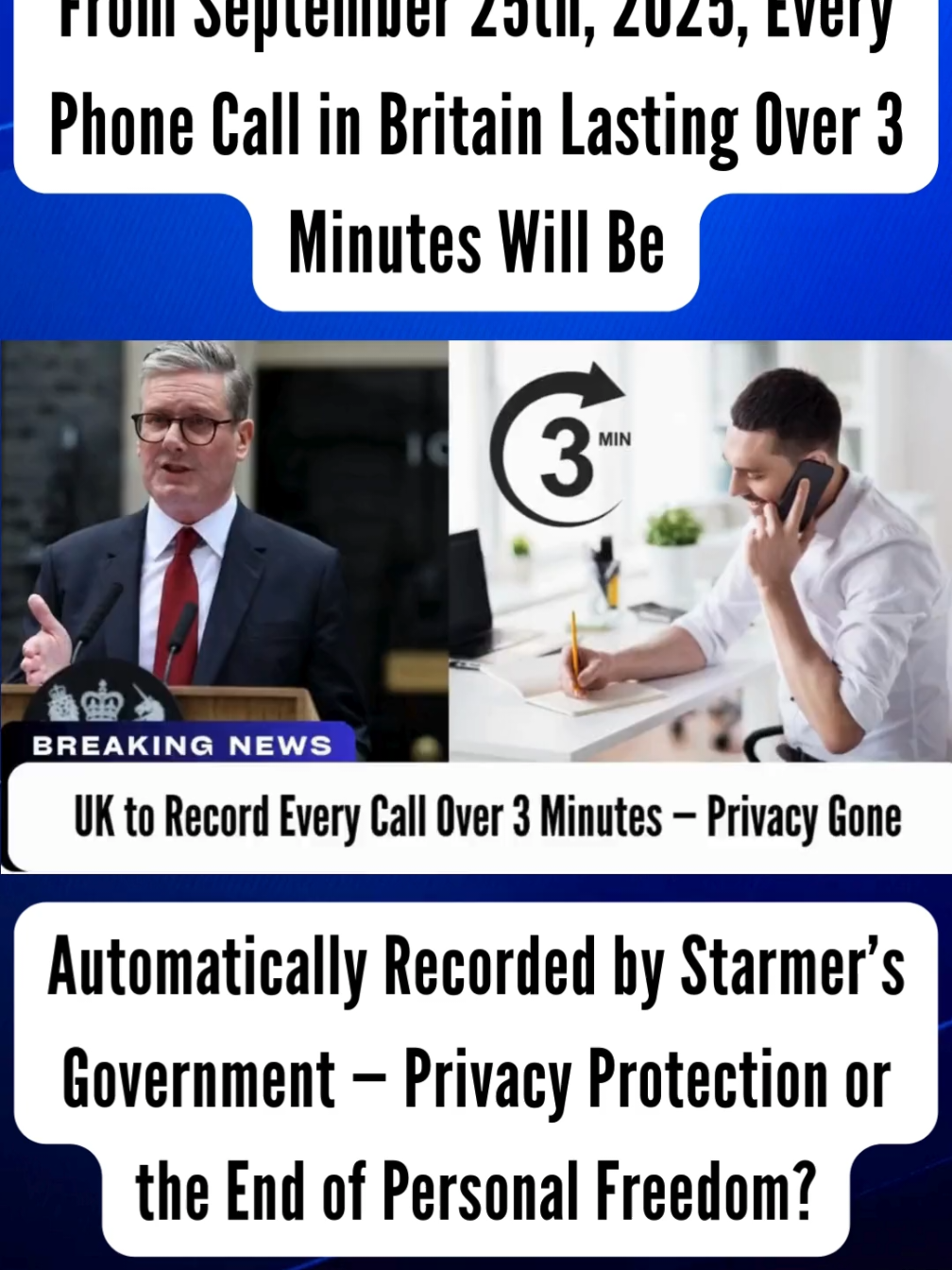 UK to Record Every Call Over 3 Minutes — Privacy Gone #recording    #keirstarmer   #ukpolitics   #PhoneCall   #Noprivacy           