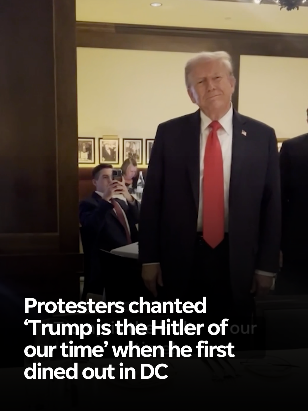 Trump’s first DC dinner out was disrupted by Code Pink protesters chanting “Trump is the Hitler of our time