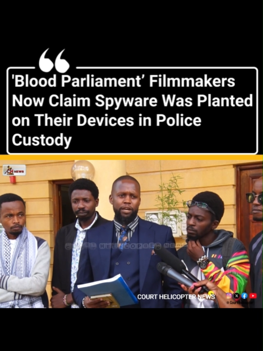 'Blood Parliament’ Filmmakers Now Claim Spyware Was Planted on Their Devices in Police Custody Filmmakers linked to the BBC documentary Blood Parliament allege their devices were tampered with while in police custody. A forensic analysis by Citizen Lab confirmed that spyware FlexiSPY was installed on one suspect’s phone during the time it was held by Kenyan police.  The suspects, currently out on bail, were arrested days after the exposé on the June 2024 Parliament shooting aired. Speaking to reporters outside the Milimani Law Courts, their lawyer Ian Mutiso condemned the alleged surveillance, saying it violated his clients’ rights.