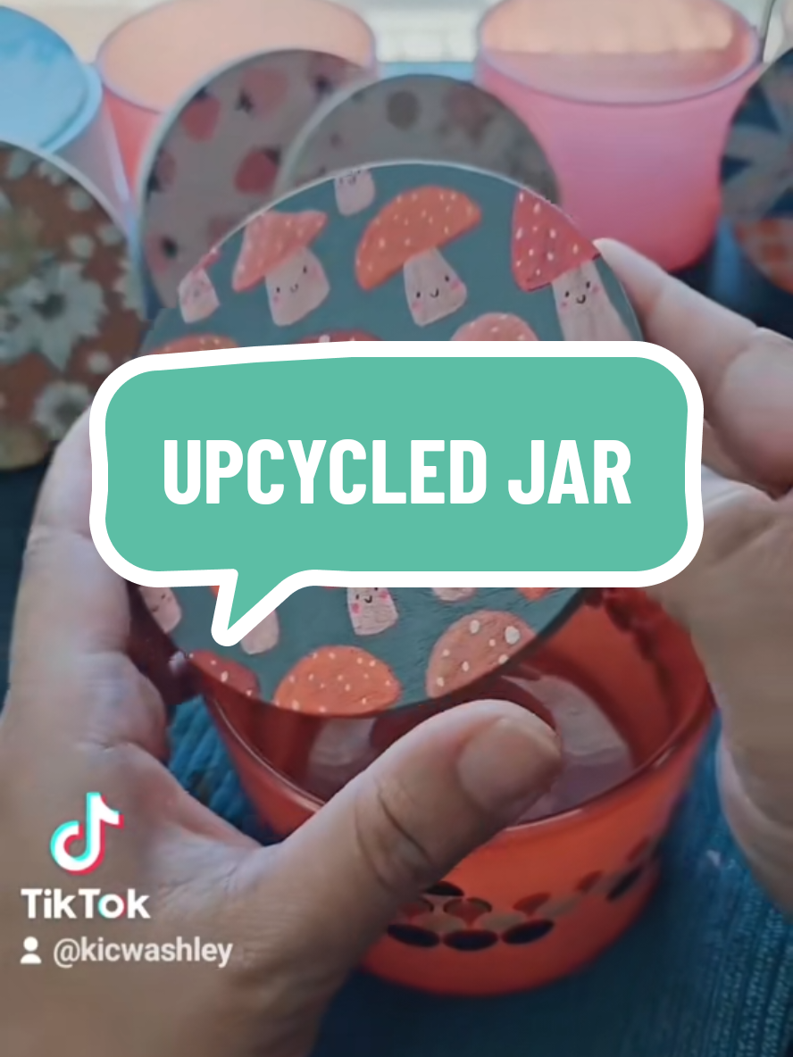Mushie Season🍄 But let's make it a stash jar.✨️ #upcycle #mushrooms #stashjar #dotart #tiktokartists 