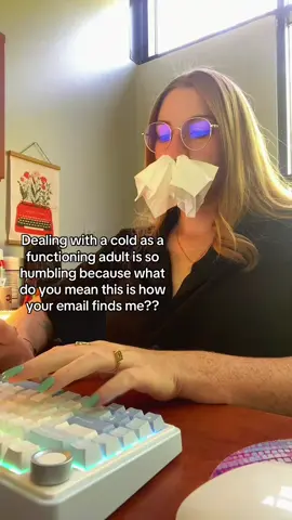Corporate America did not prepare me for sending emails with tissues stuffed up my nose 🤧 #worklife #relatable #fyp #coldseason 