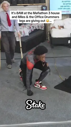 It’s 8AM at the Mafiathon 3 house and Miles & the Office Drummers legs are giving out 😳… #mafiathon3 #milesmorales #officedrummer 