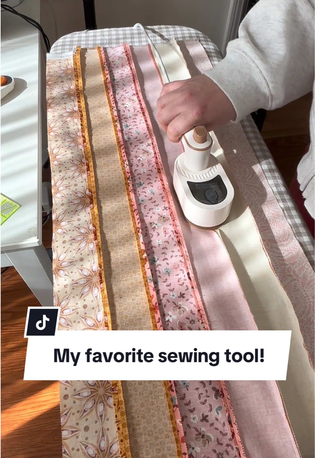My absolute favorite sewing/quilting tool is this mini iron I found on TikTok shop - especially when I’m putting together quilts and quilt blocks with lots of seams close together like this one! The shape & size is perfect for pressing seams open and makes it sooo easy to do them quickly 🫶🏻 #creatorsearchinsights #quilting #quiltingtiktok #quiltersoftiktok #sewingtools 
