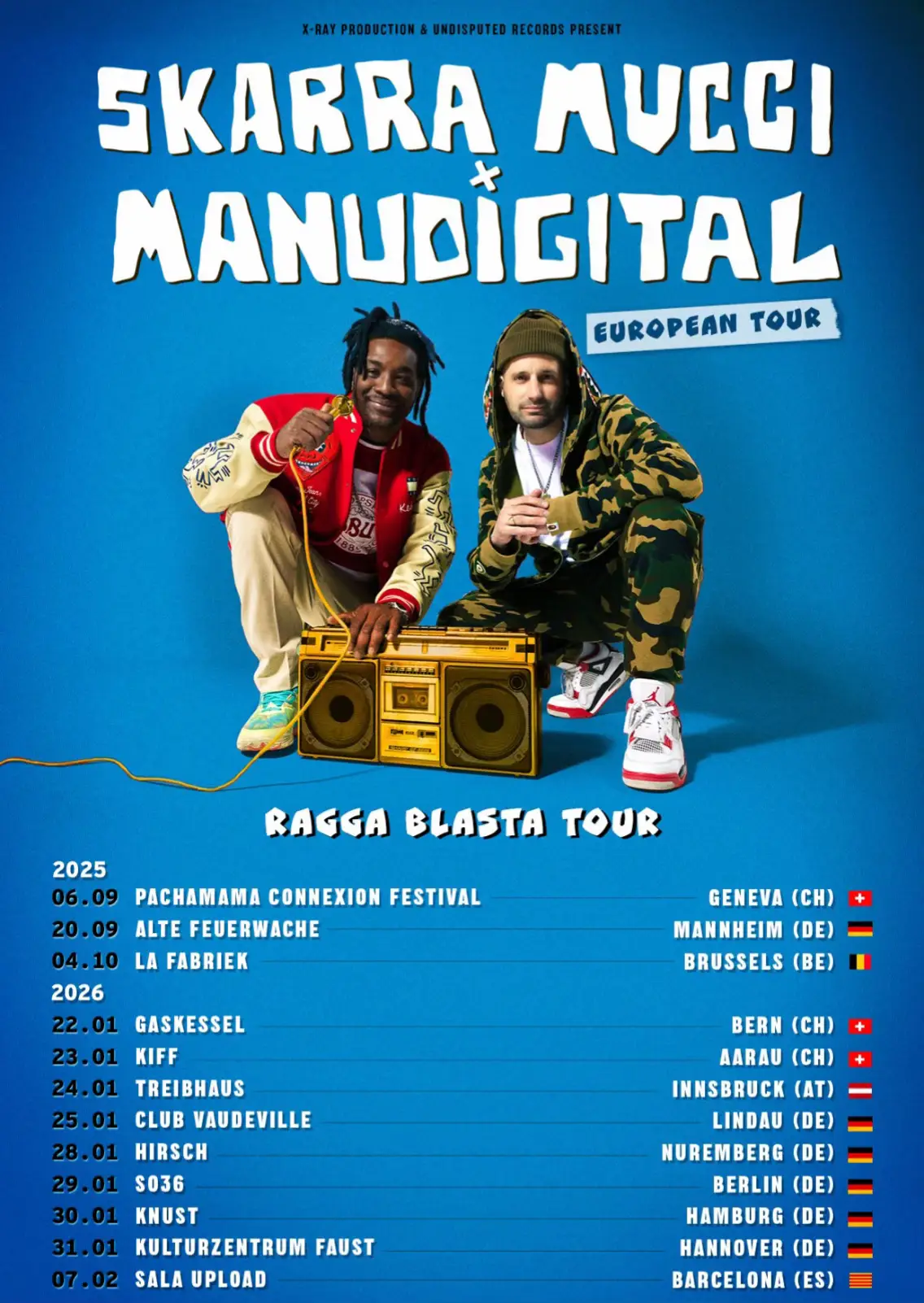 https://shotgun.live/en/artists/manudigital 05.09 - Palm'Fest - Les Mathes / La Palmyre (17) 06.09 - Pachamama Connexion Festival - Genève (CH) 20.09 - Alte Feuerwache – Mannheim (DE) 04.10 - La Fabriek - Brussels (BE) 09.10 - Big Band Café - Hérouville Saint Clair (14) 10.10 - Salle du Grand-Parc - Bordeaux (33) 11.10 - Quai M - La Roche-sur-Yon (85) 16.10 - Le Circuit - Espace Buisson– Cherbourg-en-Cotentin (50)  17.10 - File7 / Val d’Europe - Magny-le-Hongre (77)  18.10 - La Manufacture - Saint Quentin (02) 24.10 - La Source - Fontaine (38) 25.10 - Echo System - Scey-sur-Saône (70) 06.11 - Le Club - Rodez (12) 07.11 - Les Docks - Cahors (46) 08.11 - Warehouse - Nantes (44) 13.11 - La Puce a l'Oreille - Riom (63) 14.11 - Le Silex - Auxerre (89) 15.11 - La Gare de Coustellet - Maubec (84)  27.11 - Bateau Ivre - Tours (37) 28.11 - Le Forum - Vauréal (95) 04.12 - Confort Moderne - Poitiers (86) 05.12 - Le Bœuf sur le Toit - Lons-le-Saunier (39) 06.12 - 6MIC - Aix en Provence (13) 11.12 - Le Rockstore - Montpellier (34) 12.12 - L’Atabal - Biarritz (64) 13.12 - Le Bikini - Ramonville-Saint-Agne (31) 18.12 - Le Splendid - Lille (59) 19.12 - La Souris Verte - Épinal (88) 20.12 - Les Tanzmatten - Sélestat (67) 2026  22.01 - Gaskessel - Bern (CH) 23.01 - Kiff - Aarau (CH) 24.01 - Treibhaus - Innsbruck (AT) 25.01 - Club Vaudeville - Lindau (DE) 28.01 - Hirsch - Nuremberg (DE) 29.01 - SO36 - Berlin (DE) 30.01 - Knust - Hamburg (DE) 31.01 - Kulturzentrum Faust - Hannover (DE) 07.02 - Sala Upload - Barcelona (ES)