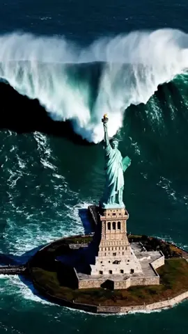 🌊🗽💥 Mother Nature shows her unstoppable power as a massive tsunami crashes into the Statue of Liberty!  From a dramatic bird’s-eye view, the iconic landmark is dwarfed by towering waves, white foam spraying in every direction 🌪️🌫️.  The ocean churns violently, lightning flashes across a stormy sky ⚡⛈️, and the scale of destruction is both awe-inspiring and terrifying.  Could anything survive this fury? Where will she strike next? 🌍🔥 Let me know where you would like to see the tsunami strike next in the comments  #Tsunami #StatueOfLiberty #BirdsEyeView #EpicWave #Disaster        