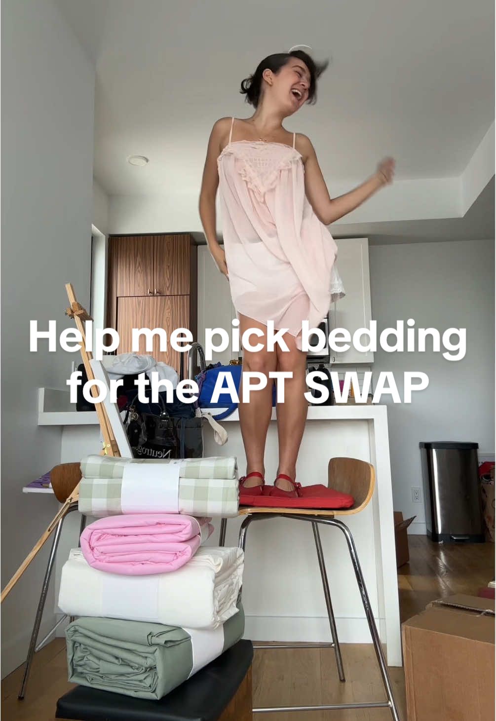 Which bedding should I pick to welcome Marie into?? Pink or green checkers??  13 more days until The Holiday but in real life 🥹✨  #nyc #theholiday #london #apartmentswap #bedding 