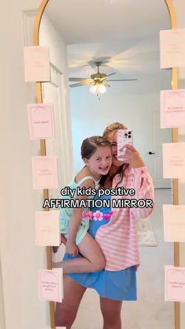 Because school is a different world these days 🥲  Of course you could add these to any mirror! 🥰 I used thick cardstock and they’ve held up great but you could laminate them if you wanted to as well!  Find the details over on my ig 💕  #positiveaffirmations #affirmationmirror #kidsdiy #affirmationsforkids 