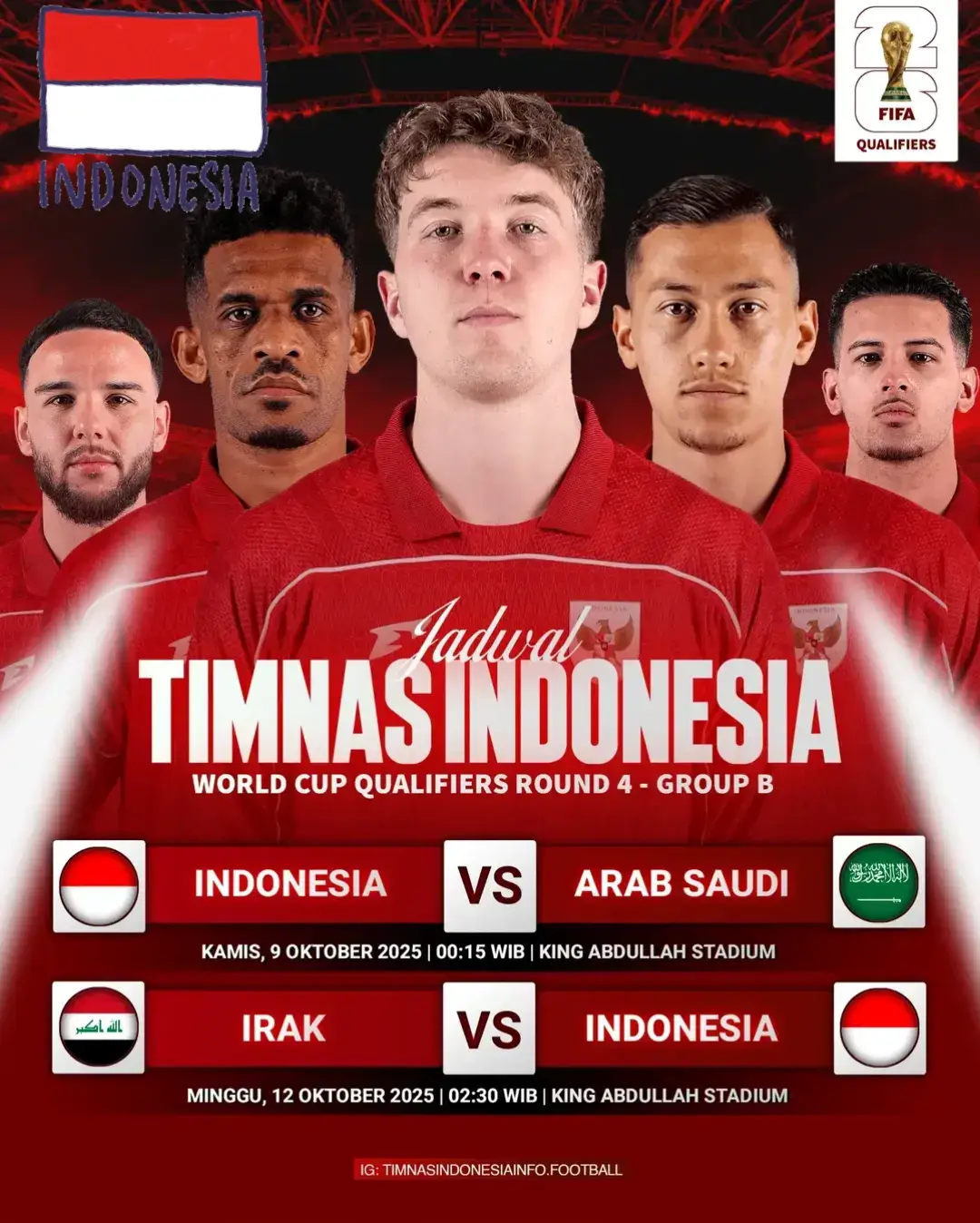 Menuju bulan Oktober, giliran Timnas Senior yang akan berjuang di dua laga hidup mati menghadapi Arab Saudi dan Irak demi bisa lolos ke Piala Dunia. #Timnas U23 Gagal ke Piala Asia Timnas Senior ke Piala Dunia Tak ada lagi proses, kami butuh hasil! Tim kepelatihan terbaik (katanya), ayo buktikan! Kalian optimis gak?