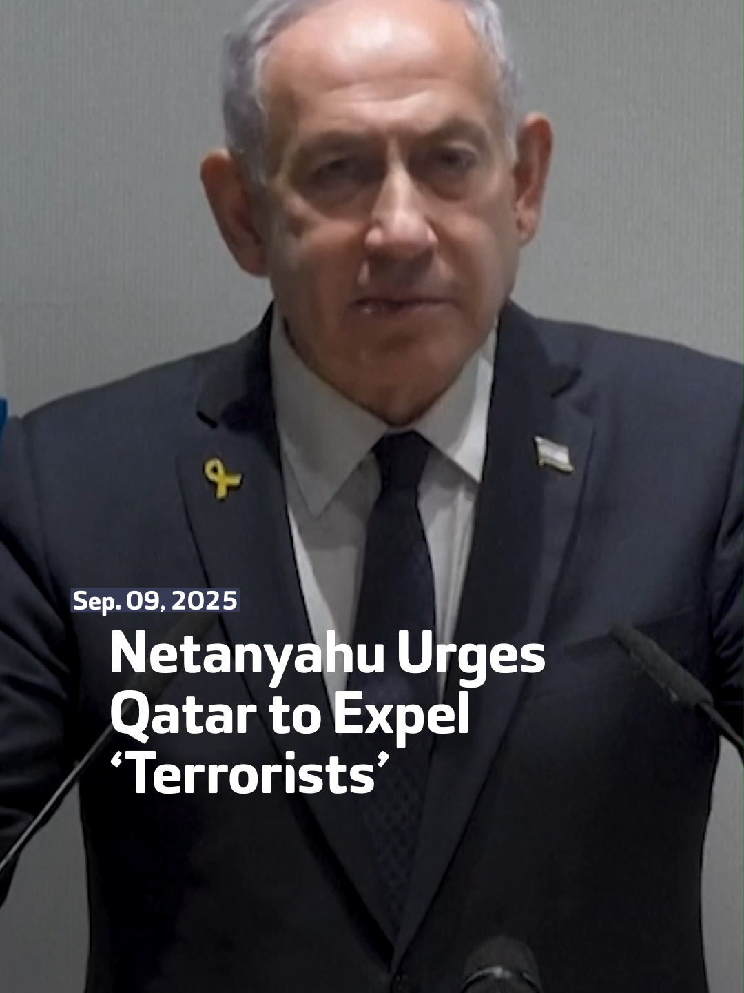 Israeli Prime Minister Benjamin Netanyahu calls on Qatar to expel or prosecute “terrorists” on its soil, a day after Israeli strikes targeted Hamas officials in the capital Doha.