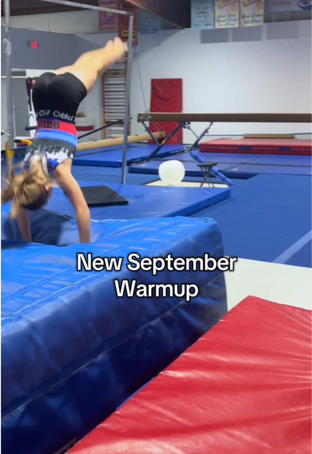 New month new gymnastics warm up: 1. Fly spring up to mat 2. Round off back handspring up to mats or front handspring to belly 3. Plyo to front tuck/roll 4. Mat push 5. Kneeling arm raises  6. Push up hold walking sliders  7. Handstand hold 8. Box jumps 9. Arm curls Each round is 1 minute #gymnasticspractice #gymnasticscoach #coachinggymnastics #gymnasticswarmup 